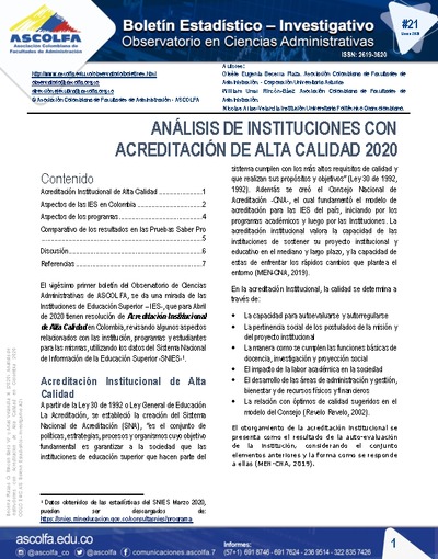 Análisis de instituciones con acreditación de alta calidad 2020