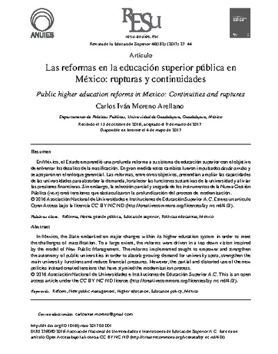 Las reformas en la educación superior pública en México: rupturas y continuidades