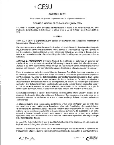 Acuerdo No.03 de 2014