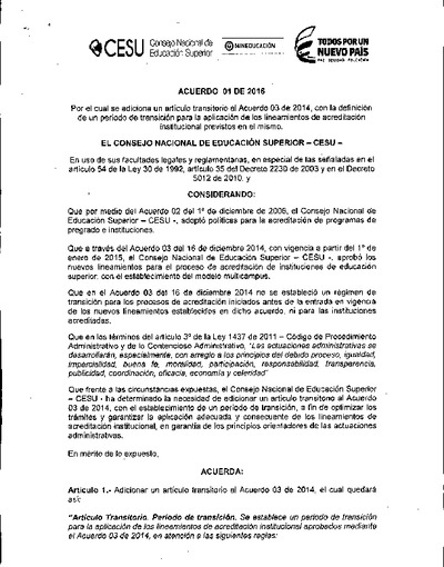 Acuerdo No.01 de 2016