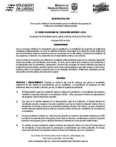 Acuerdo No.03 de 2011