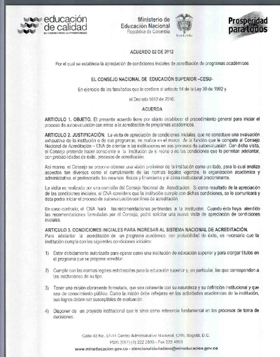 Acuerdo No.02 de 2012