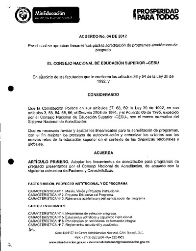Acuerdo No.04 de 2012